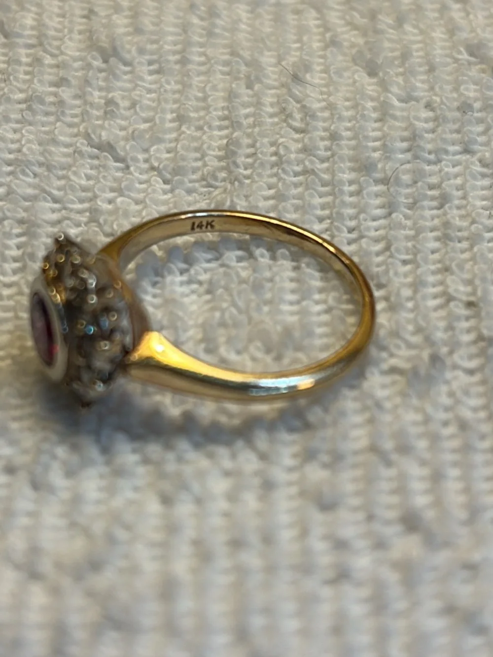 Antique 14K Yellow Gold Synthetic Ruby and Diamond Ring Sz 7